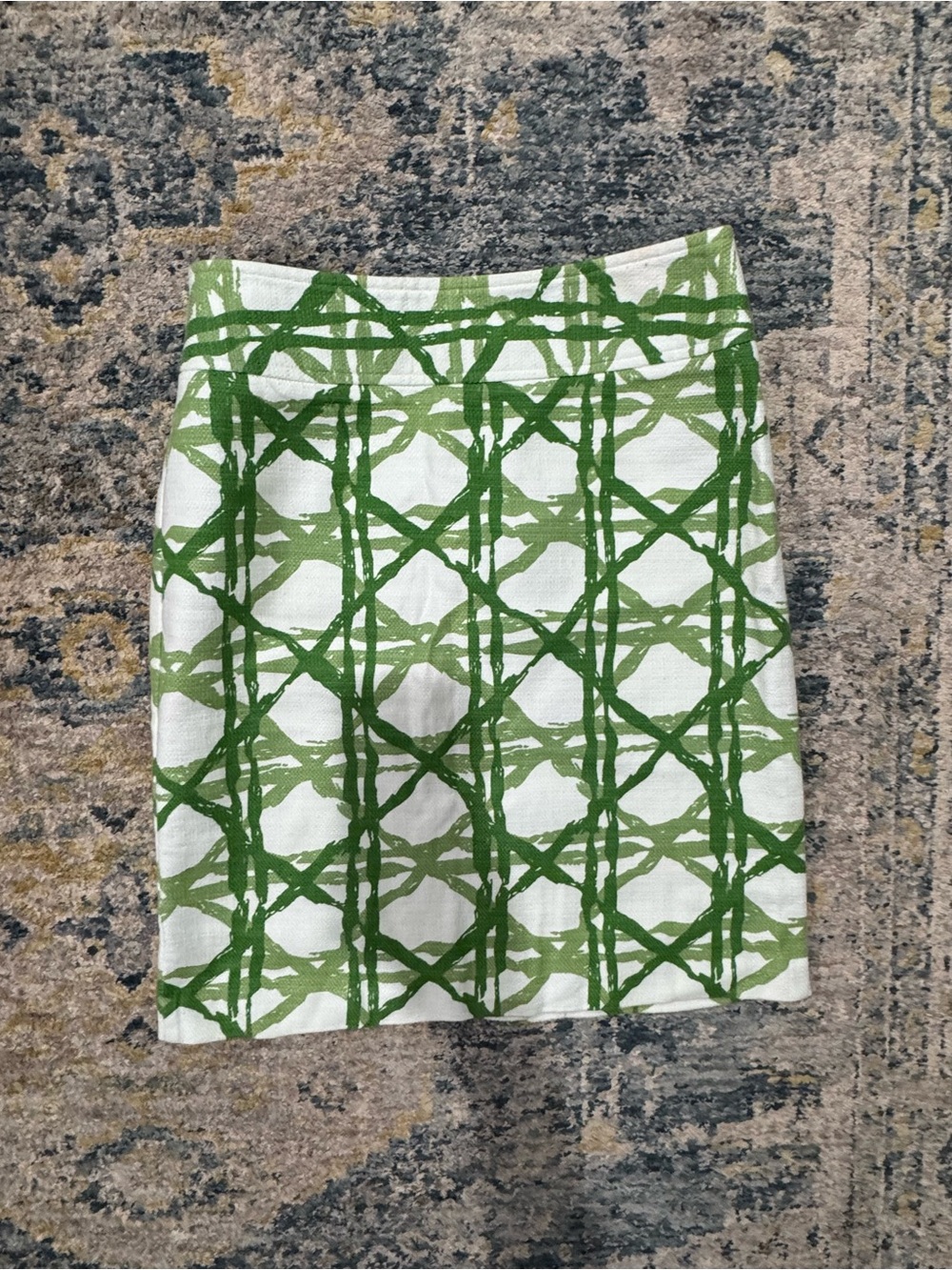 Harold's White Skirt with Green Lattice Print